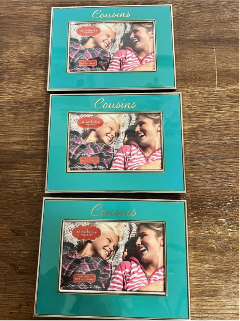 St Nicholas Square Cousins Picture Frame Set of 3 NEW 4x6 Teal Enamel Frames